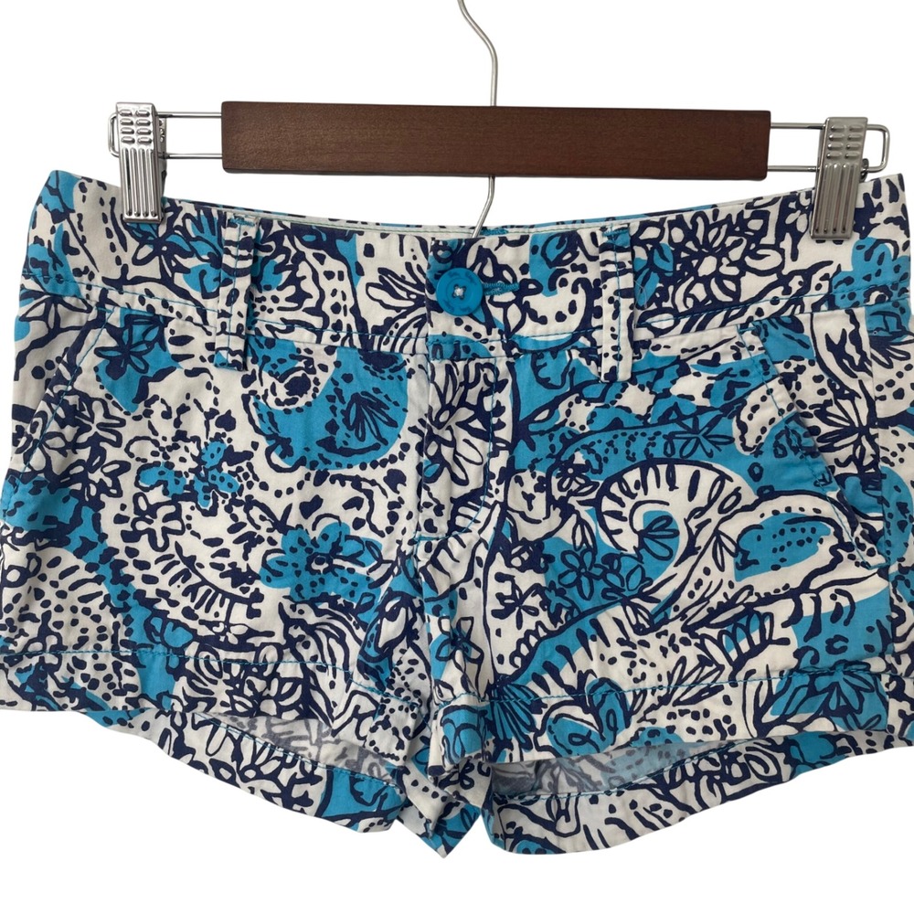 Lilly Pulitzer Walsh Shorts Size 00 Blue White Floral  Duck Paisley Resort